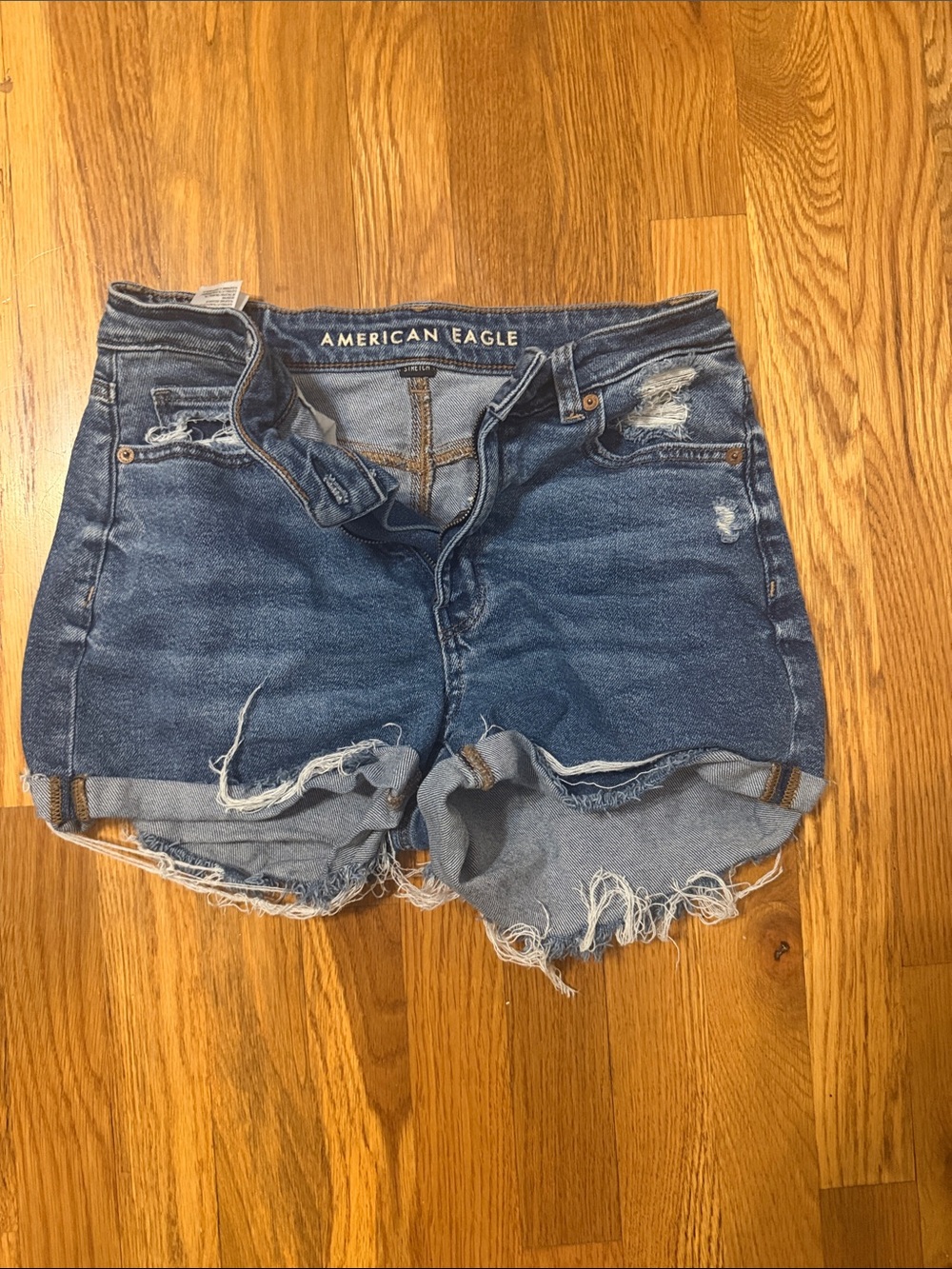 American Eagle Outfitters Women's Distressed Dark Blue Denim Shorts